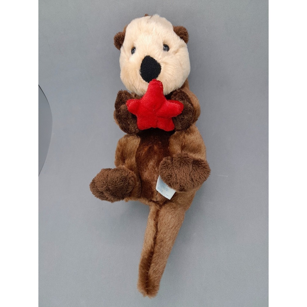 SeaWorld Otter Plush 10 in Stuffed Animal Toy Brown Holding Red Starfish Cute - Picture 5 of 7
